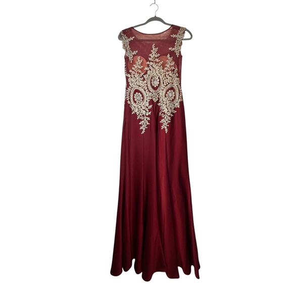 Amelia Couture Burgundy Beaded Evening Gown Formal Dress - Size 6 - Picture 4 of 16